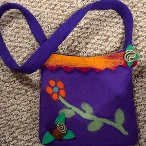 Purple floral felt purse bag